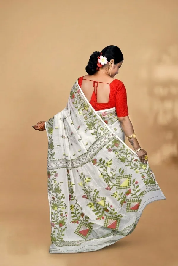 White_Floral_Print_Saree_For_Women