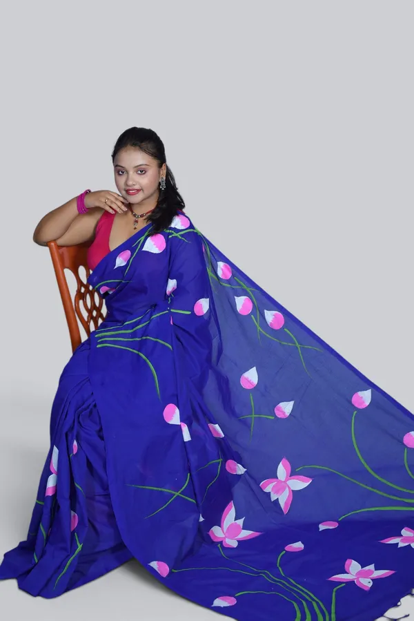 Blue_Georgette_Floral_Print_Saree_For_Women