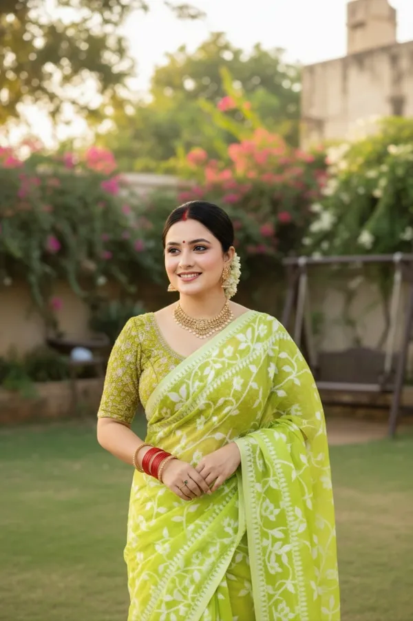 Green_Floral_Print_Saree_For_Women
