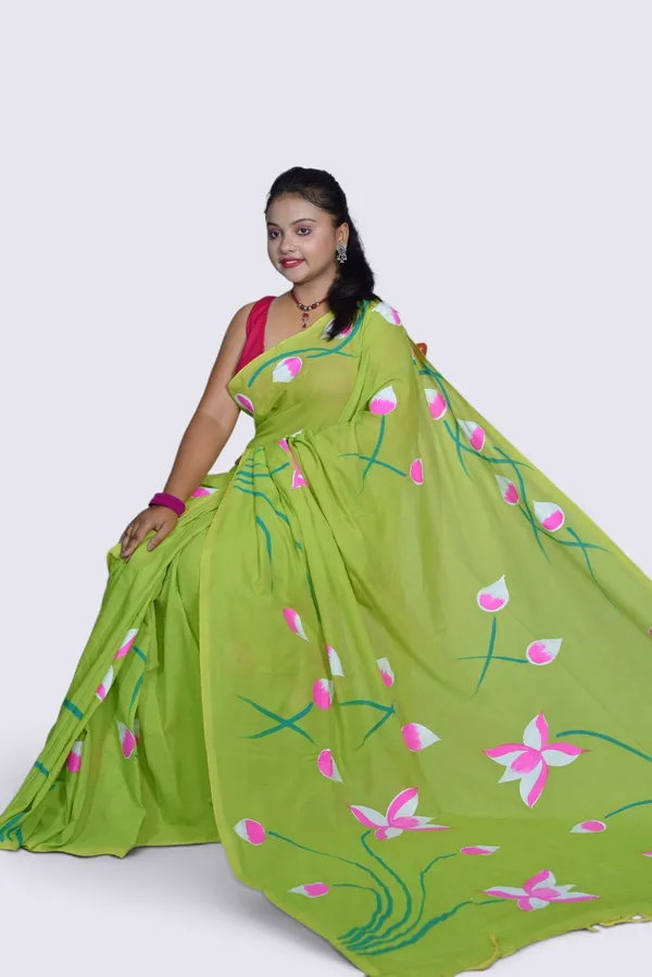 Green_Floral_Print_Saree_For_Women