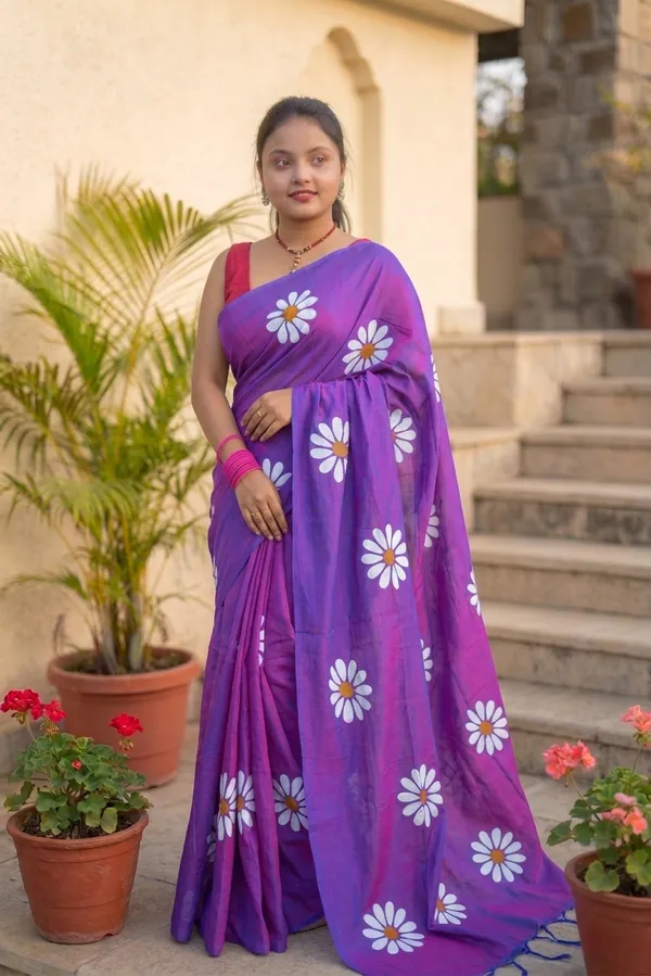 Purple_Daisy_Print_Saree_For_Women