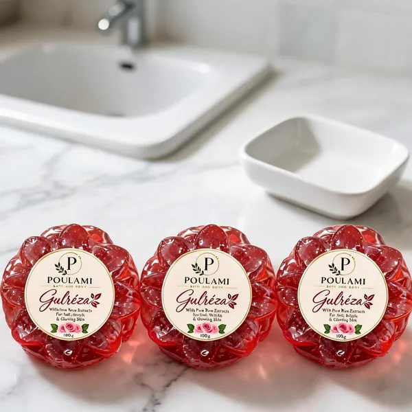 Poulami_Gulréza_Rose_Extract_Soothing_Soap_100Gm_Pack_of_3