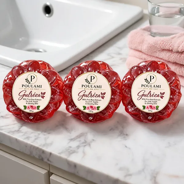 Poulami_Gulréza_Rose_Extract_Soothing_Soap_100Gm_Pack_of_3