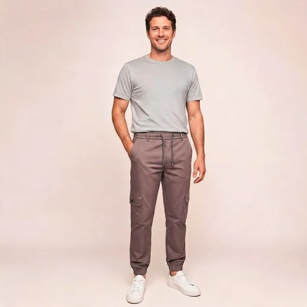 Grey_Cotton_Twill_Cargo_Jogger_Pants_For_Men