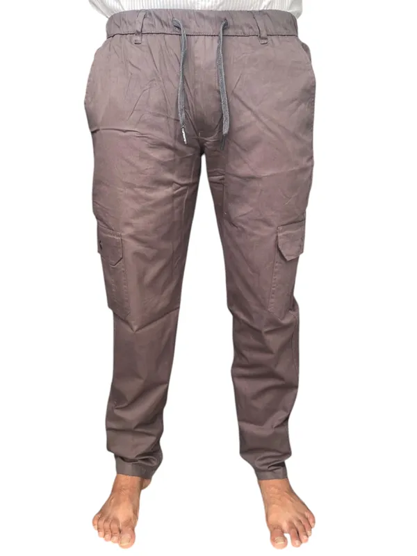 Grey_Cotton_Twill_Cargo_Jogger_Pants_For_Men