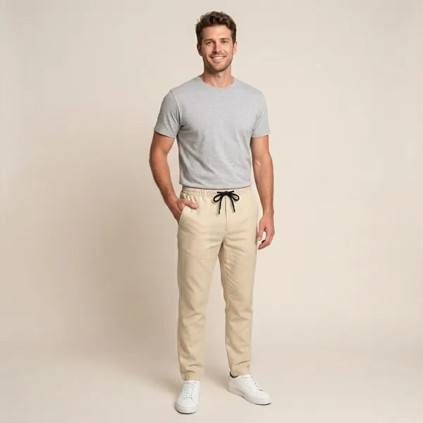 Beige_Cotton_Jogger_Fit_Drawstring_Trousers_For_Men