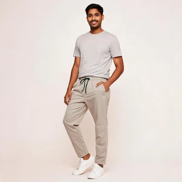 Beige_Cotton_Twill_Relaxed_Fit_Drawstring_Trousers_For_Men