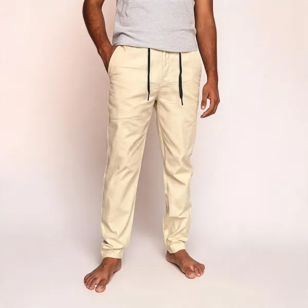 Beige_Cotton_Jogger_Fit_Drawstring_Trousers_For_Men