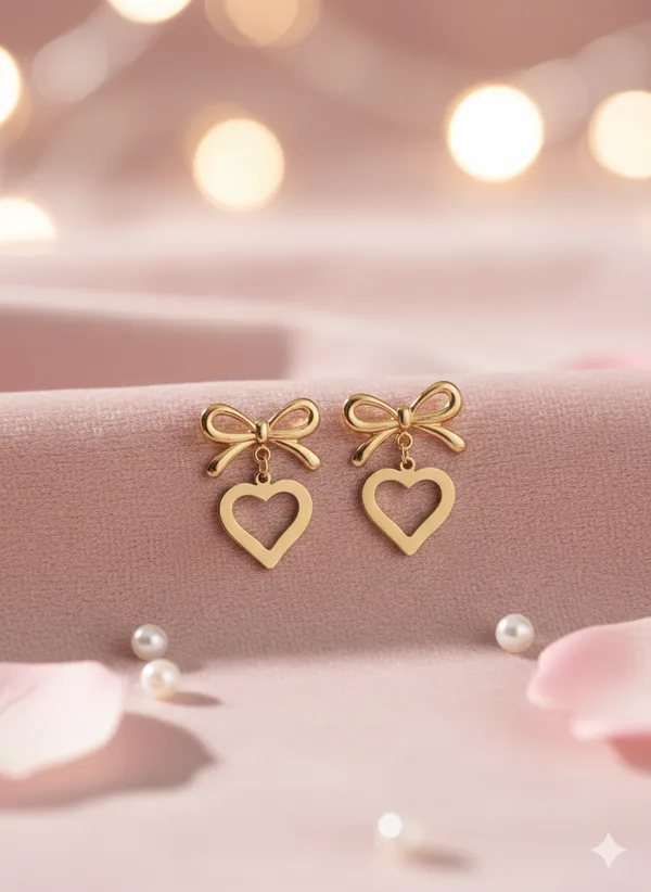 Gold_Heart_And_Bow_Earrings