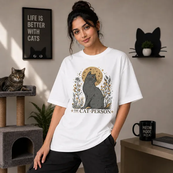 Cat_Person_Relaxed_Fit_White_Graphic_Print_T-Shirt