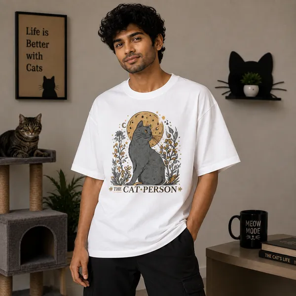 Cat_Person_Relaxed_Fit_White_Graphic_Print_T-Shirt