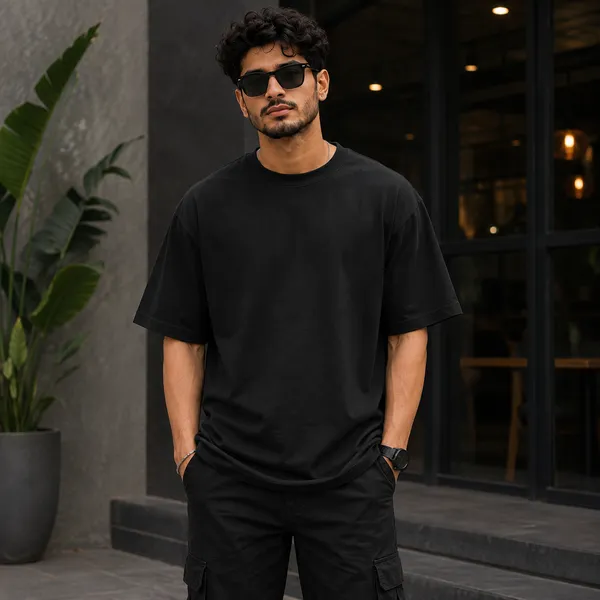 Gaadi_Tera_Bhai_Chalayega_Oversized_Black_Graphic_Print_T-Shirt