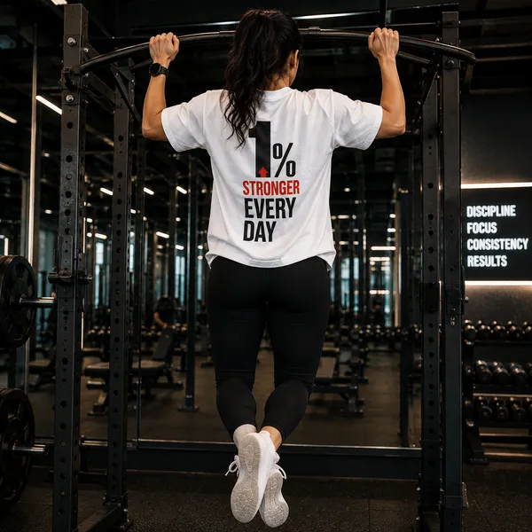 1%_Stronger_Every_Day_Relaxed_Fit_White_Graphic_Print_T-Shirt