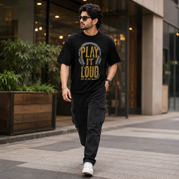 Play_It_Loud_Oversized_Black_Graphic_Print_T-Shirt