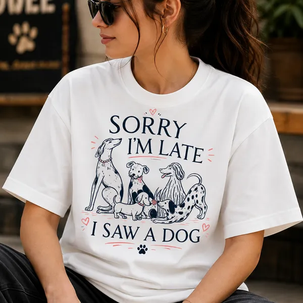 Sorry_i'm_Late_I_Saw_a_Dog_Relaxed_Fit_White_Graphic_Print_T-Shirt