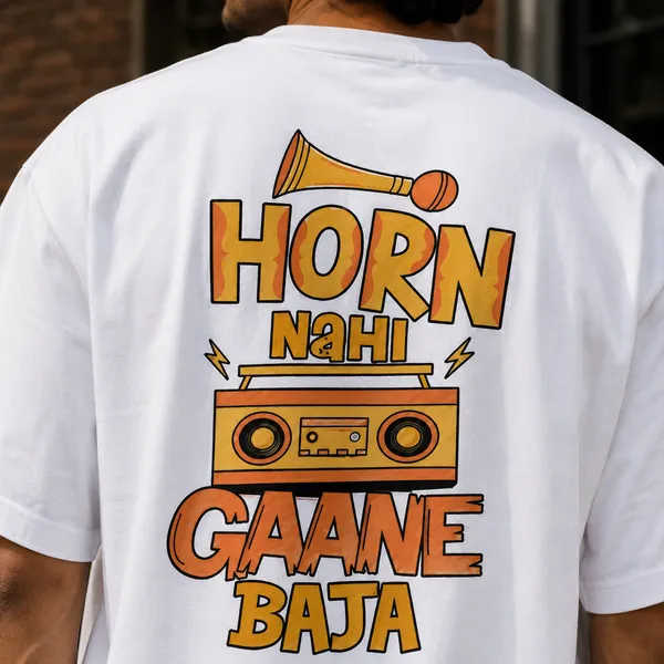 Horn_Nhi_Gaane_Baja_Oversized_White_Graphic_Print_T-Shirt