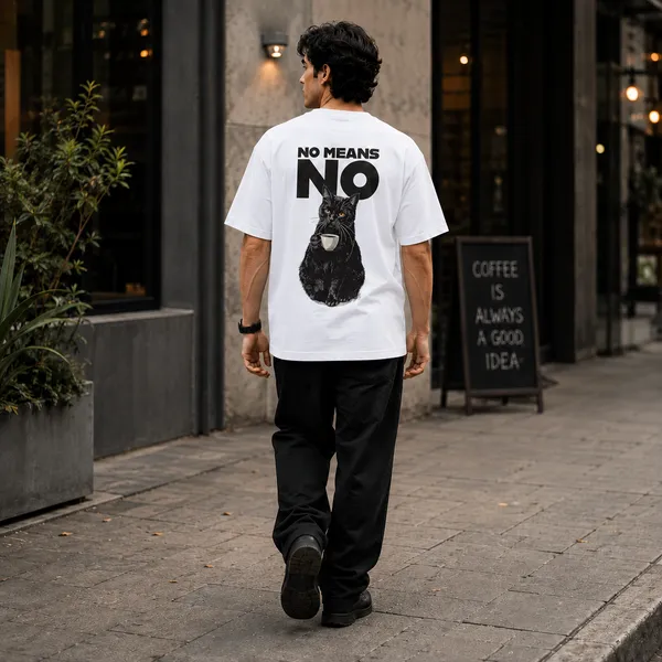 No_Means_No_Relaxed_Fit_White_Graphic_Print_T-Shirt