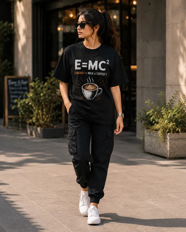 E=mc²_Oversized_Black_Graphic_Print_T-Shirt