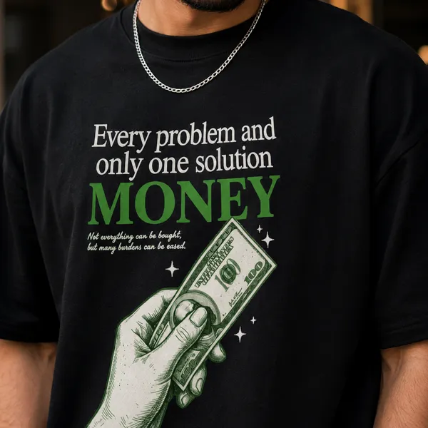 Every_Problem_and_Only_One_Solution_Money_Oversized_Black_Graphic_Print_T-Shirt