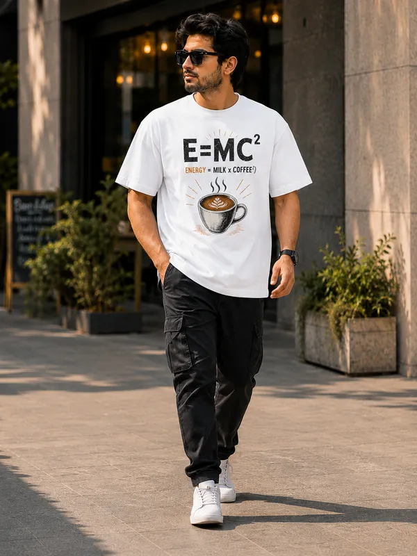 E=mc²_Casual_Fit_White_Graphic_Print_T-Shirt