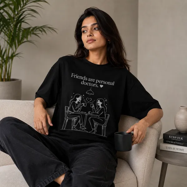 Friend_are_Personal_Doctor_Oversized_Black_Graphic_Print_T-Shirt
