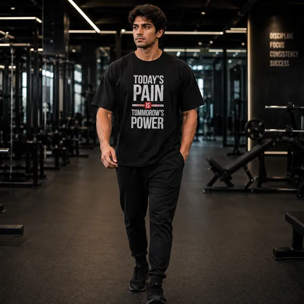 Today_Pain_is_Tommorow's_Power_Oversized_Black_Graphic_Print_T-Shirt
