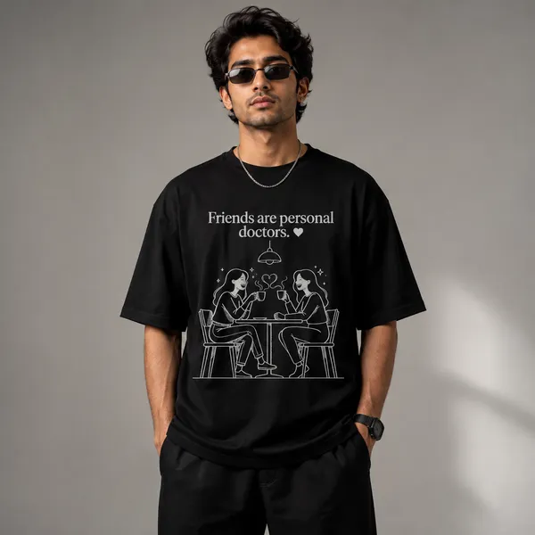 Friend_are_Personal_Doctor_Oversized_Black_Graphic_Print_T-Shirt