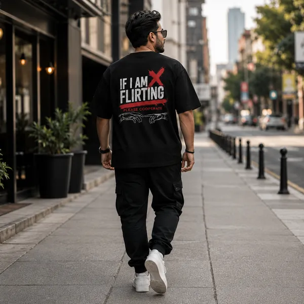 If_I_Am_Flirting_Please_Cooperate_Oversized_Black_Graphic_Print_T-Shirt