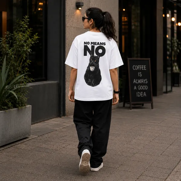 No_Means_No_Relaxed_Fit_White_Graphic_Print_T-Shirt