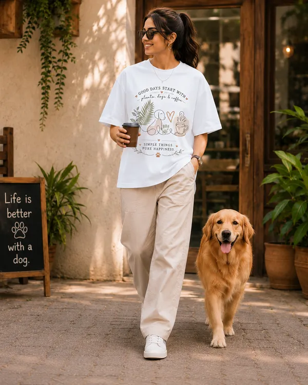 Plants_•_Dogs_•_Coffee_Oversized_White_Graphic_Print_T-Shirt