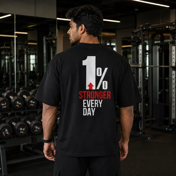 1%_Stronger_Every_Day_Casual_Fit_Black_Graphic_Print_T-Shirt