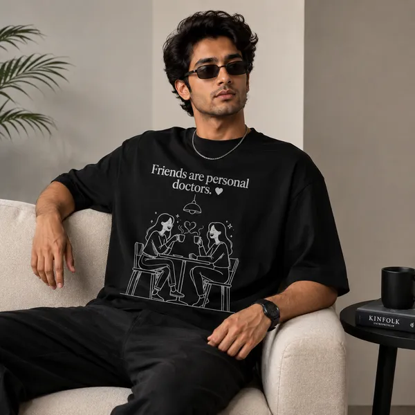 Friend_are_Personal_Doctor_Oversized_Black_Graphic_Print_T-Shirt