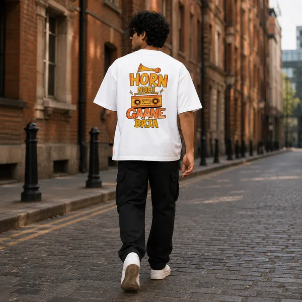 Horn_Nhi_Gaane_Baja_Oversized_White_Graphic_Print_T-Shirt