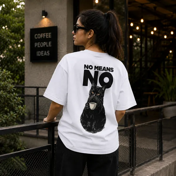 No_Means_No_Relaxed_Fit_White_Graphic_Print_T-Shirt