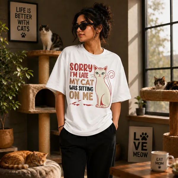 Sorry_i'm_Late_my_Cat_Was_Sitting_on_Me_Oversized_White_Graphic_Print_T-Shirt