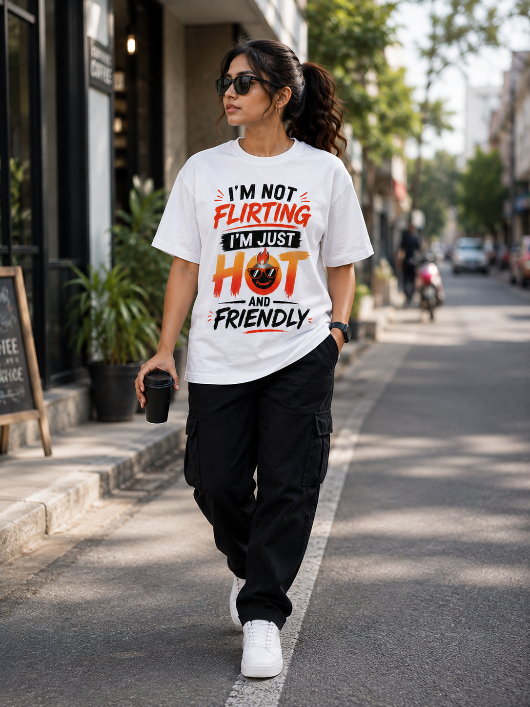 I'm_not_Flirting_i'm_Just_Hot_and_Friendly_Oversized_White_Graphic_Print_T-Shirt