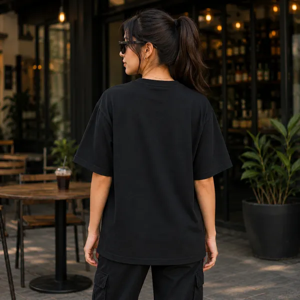 E=mc²_Oversized_Black_Graphic_Print_T-Shirt