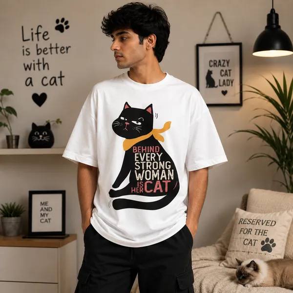 Behind_Every_Woman_is_Her_Cat_Regular_Fit_White_Graphic_Print_T-Shirt