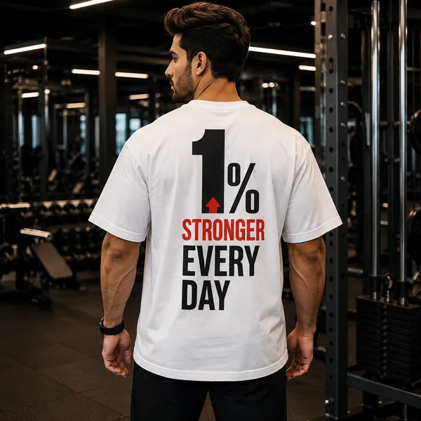 1%_Stronger_Every_Day_Relaxed_Fit_White_Graphic_Print_T-Shirt