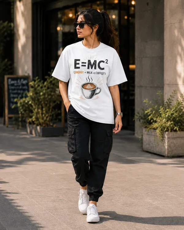E=mc²_Casual_Fit_White_Graphic_Print_T-Shirt