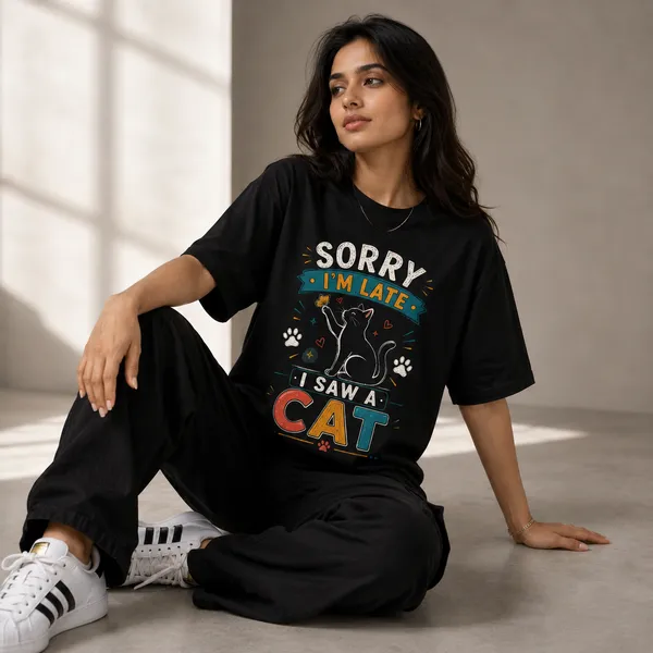 I'm_Late._I_Saw_a_Cat_Oversized_Black_Graphic_Print_T-Shirt
