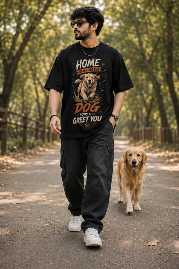 Home_is_Where_the_Dog_Runs_to_Greet_You_Oversized_Black_Graphic_Print_T-Shirt