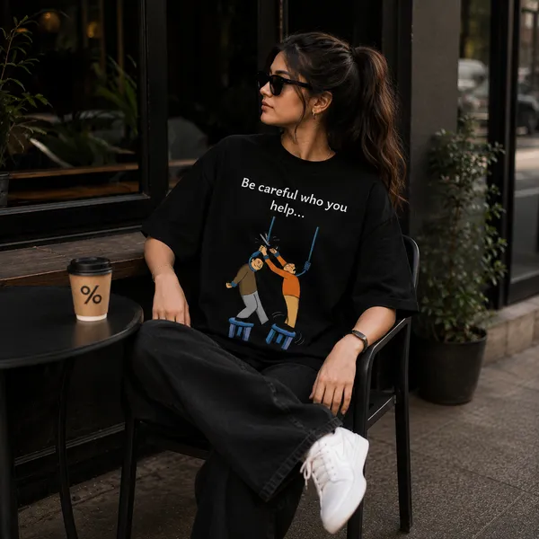 Be_Careful_Who_You_Help_Oversized_Black_Graphic_Print_T-Shirt