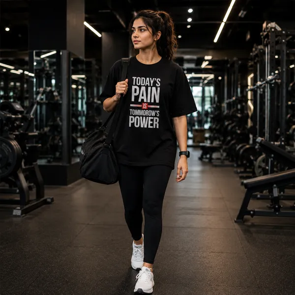 Today_Pain_is_Tommorow's_Power_Oversized_Black_Graphic_Print_T-Shirt