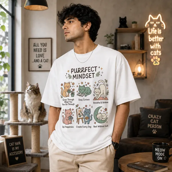 Purrfect_Mindset_Casual_Fit_White_Graphic_Print_T-Shirt