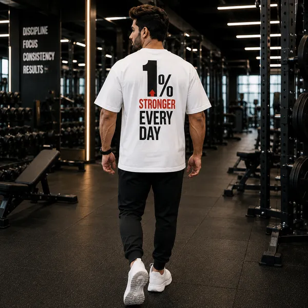 1%_Stronger_Every_Day_Relaxed_Fit_White_Graphic_Print_T-Shirt