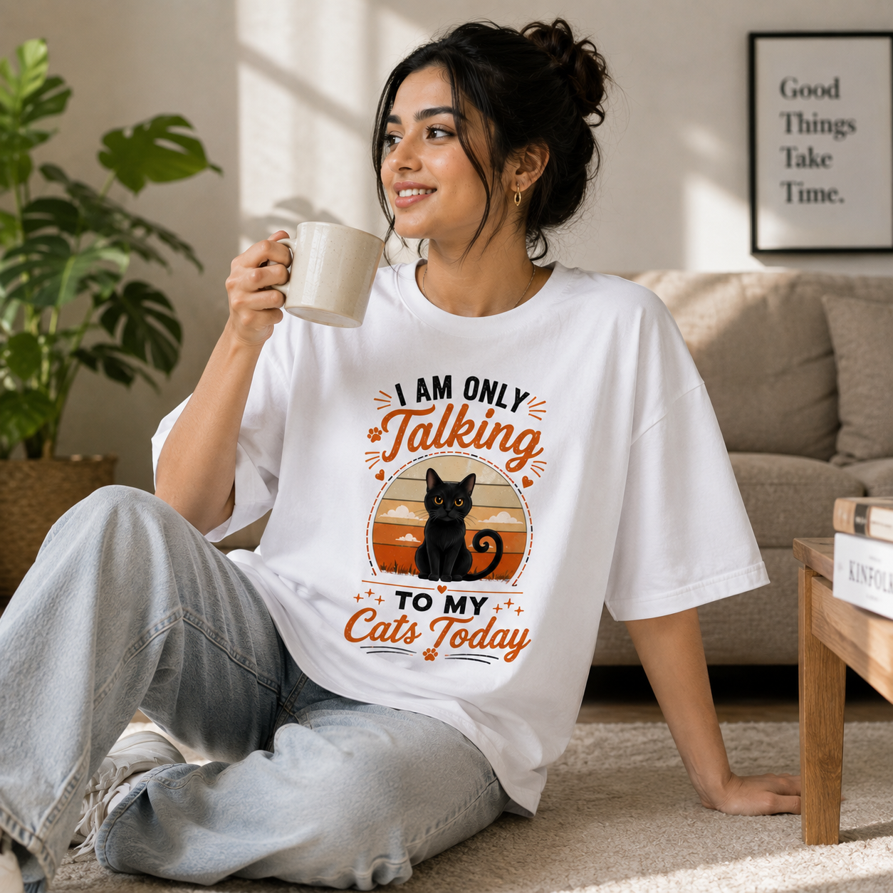 I_Am_Only_Talking_to_my_Cats_Today_Oversized_White_Graphic_Print_T-Shirt