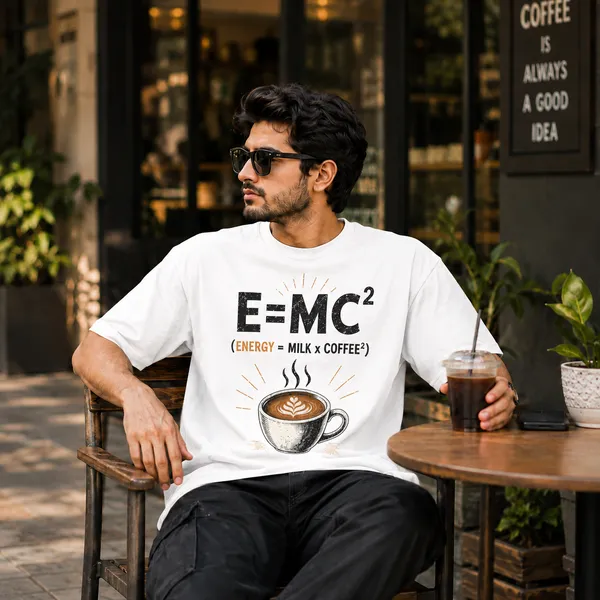 E=mc²_Casual_Fit_White_Graphic_Print_T-Shirt