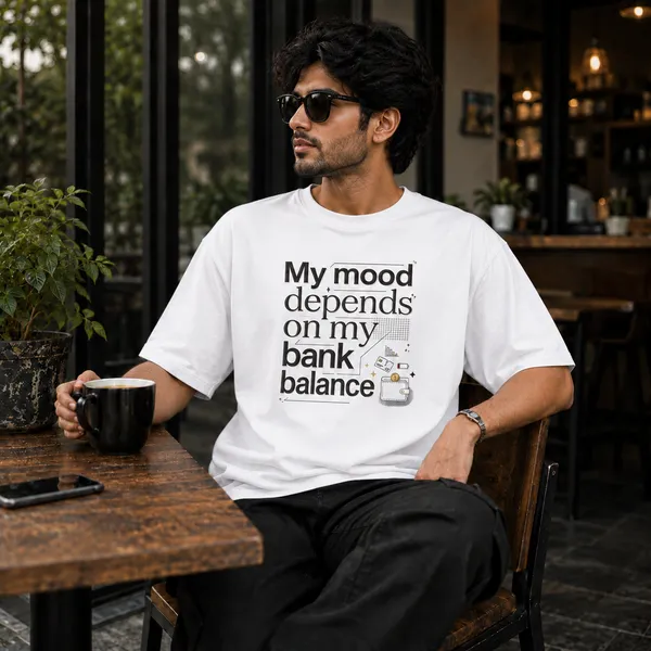 My_Mood_Depends_on_my_Bank_Balance_Oversized_White_Graphic_Print_T-Shirt