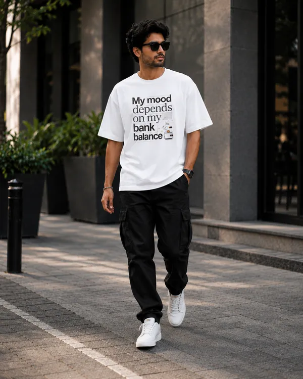 My_Mood_Depends_on_my_Bank_Balance_Oversized_White_Graphic_Print_T-Shirt